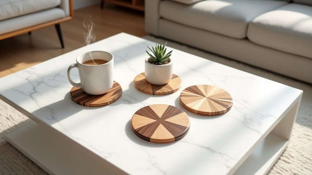 minimalist wooden coasters enhance